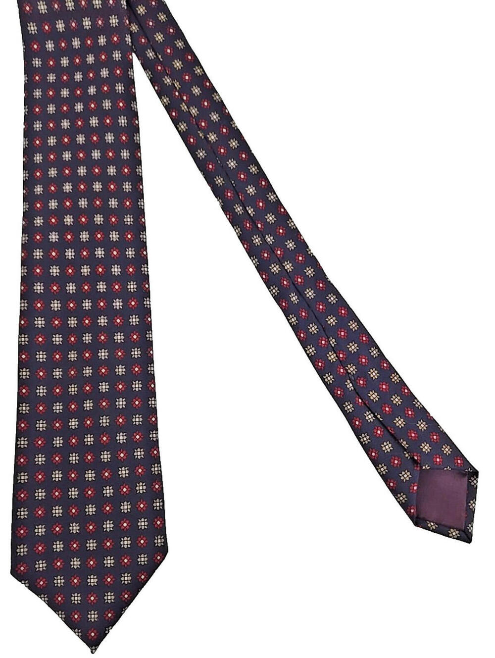 Jacob Reeds Sons Foulard Neck Tie Navy Red Taupe 100% Silk Made in the UK